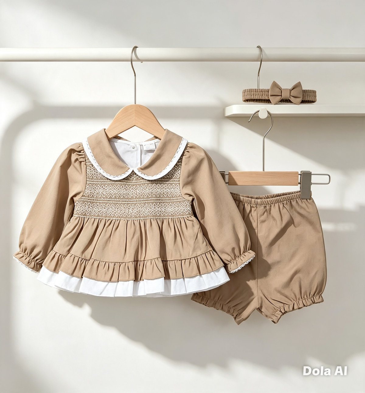 Camel Smock Dress with Bloomers and Headband