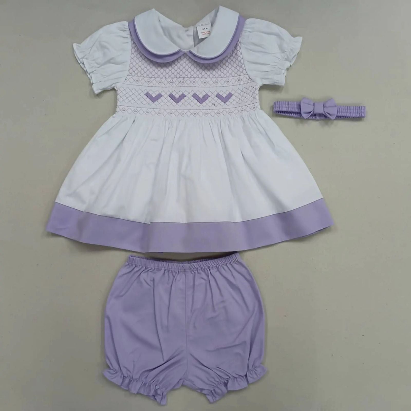 Lilac Smock Dress with Matching Bloomers and Headband